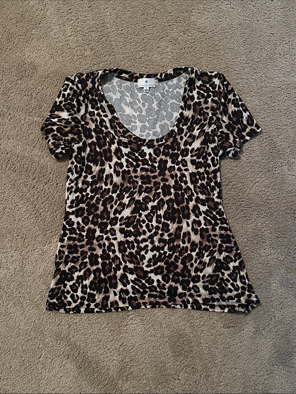 Ambiance Leopard Print Scoop Neck Top - Brown/Black